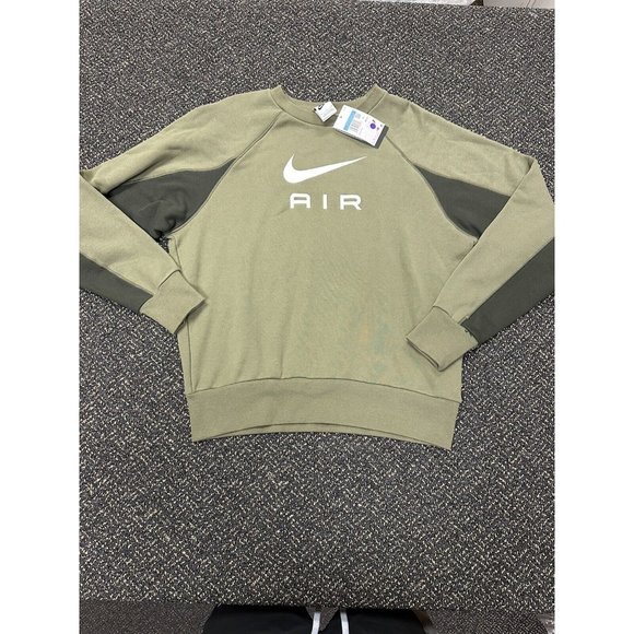Nike Sportswear Air Men's French Terry Crew Sweatshirt Olive Size Medium - Picture 1 of 2